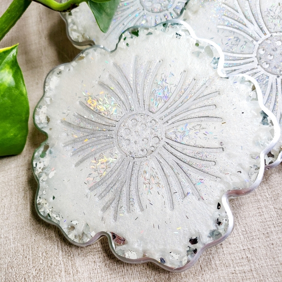 MADE TO ORDER - Resin Flower Coaster Set